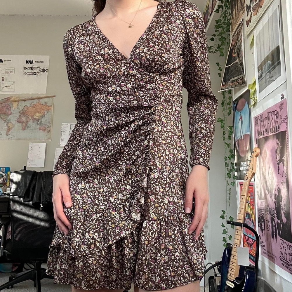 Zara boho long sleeve floral mini dress!!